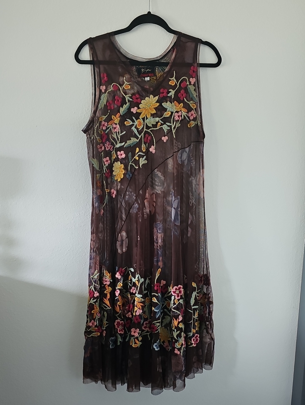 ●●JOHNNY WAS SHEER EMBROIDERY MIDI DRESS SIZE XL●●
